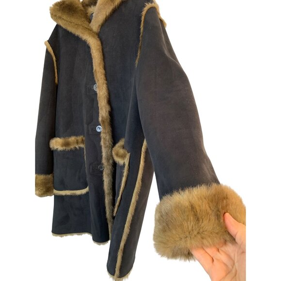 VTG 90s Rare Dennis Basso Reversible Faux Fur Suede Parka Coat Hood RR10730 Mid - Picture 12 of 15